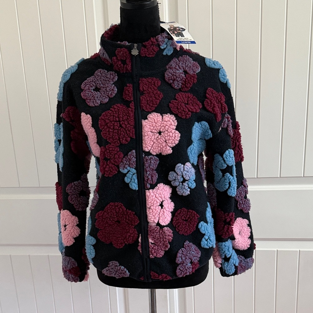 Lucky Brand Kids Floral Fleece Jacket in Black, Pink, and Blue